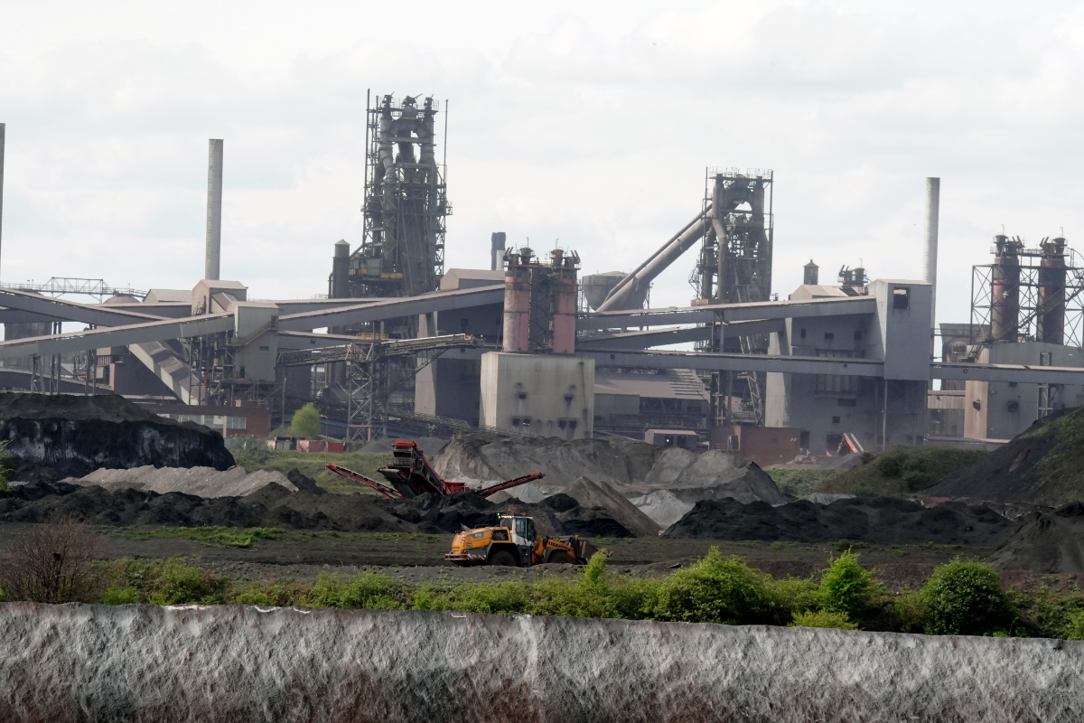 A general view of blast furnaces at the British Steel site in Scunthorpe, Lincolnshire, England, on April 14, 2025. (Peter Byrne/PA Wire)