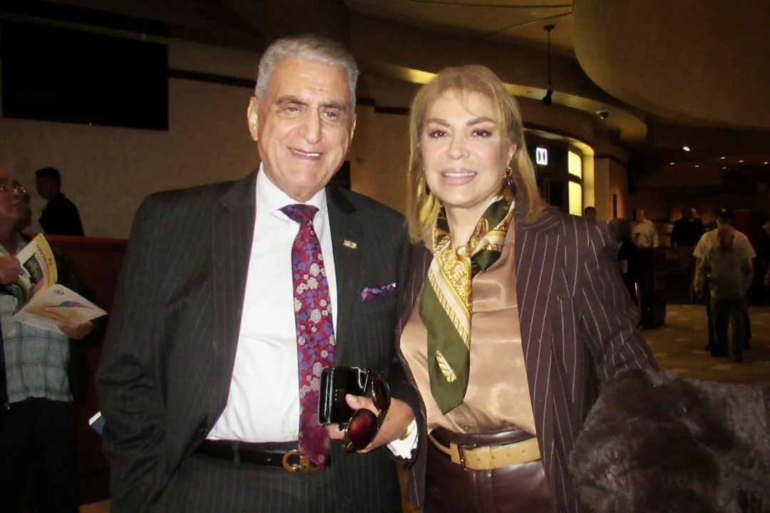 Dr. Rahmat Ollah Raffi and Mojgan Neydavoud (Raffi) at the Dolby Theatre in Hollywood, California, on May 3, 2025. (Linda Li/The Epoch Times) 