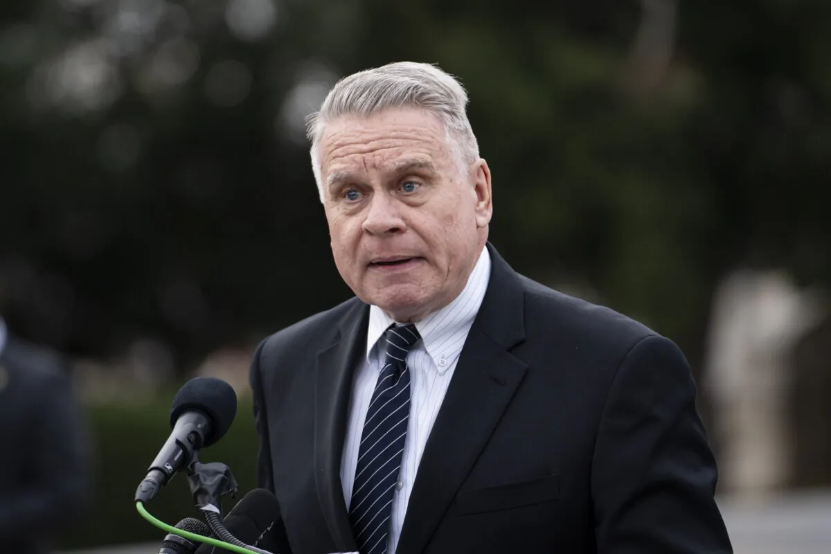 Rep. Chris Smith (R-N.J.) speaks during a press conference about Hong Kong at House Triangle on Capitol Hill in Washington on Nov. 19, 2024. (Madalina Vasiliu/The Epoch Times)