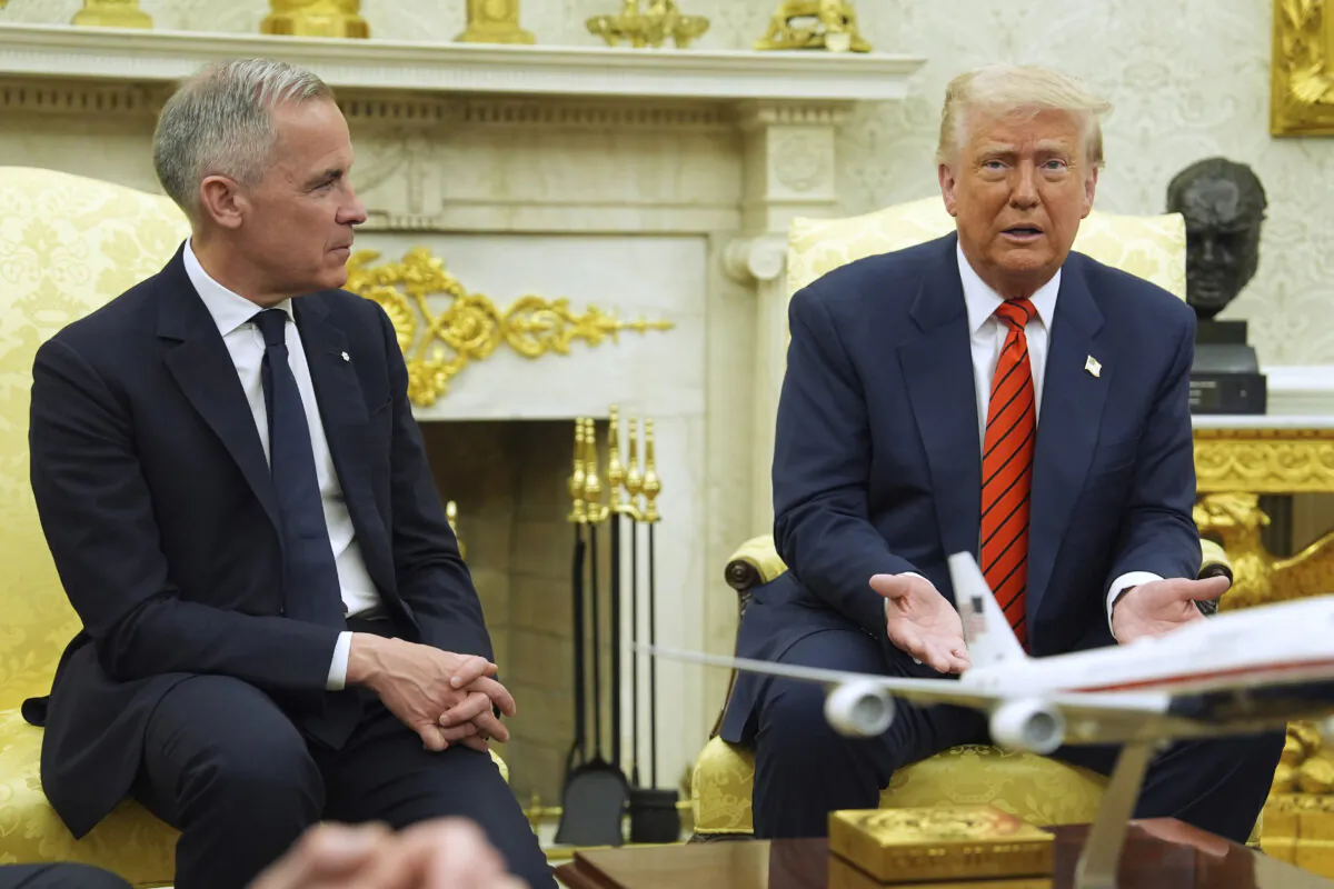 U.S. President Donald Trump meets Canadian Prime Minister Mark Carney in the Oval Office of the White House in Washington, D.C., on May 6, 2025. (AP Photo/Evan Vucci)
