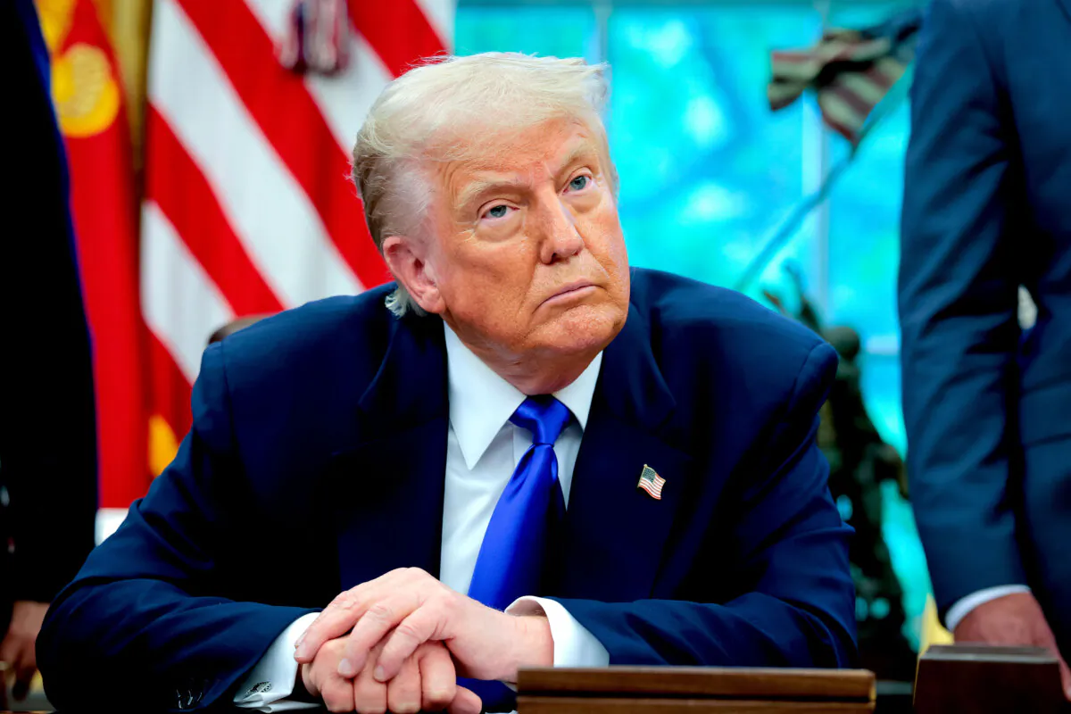 President Donald Trump takes a question from a reporter in the Oval Office at the White House on May 5, 2025. (Anna Moneymaker/Getty Images)