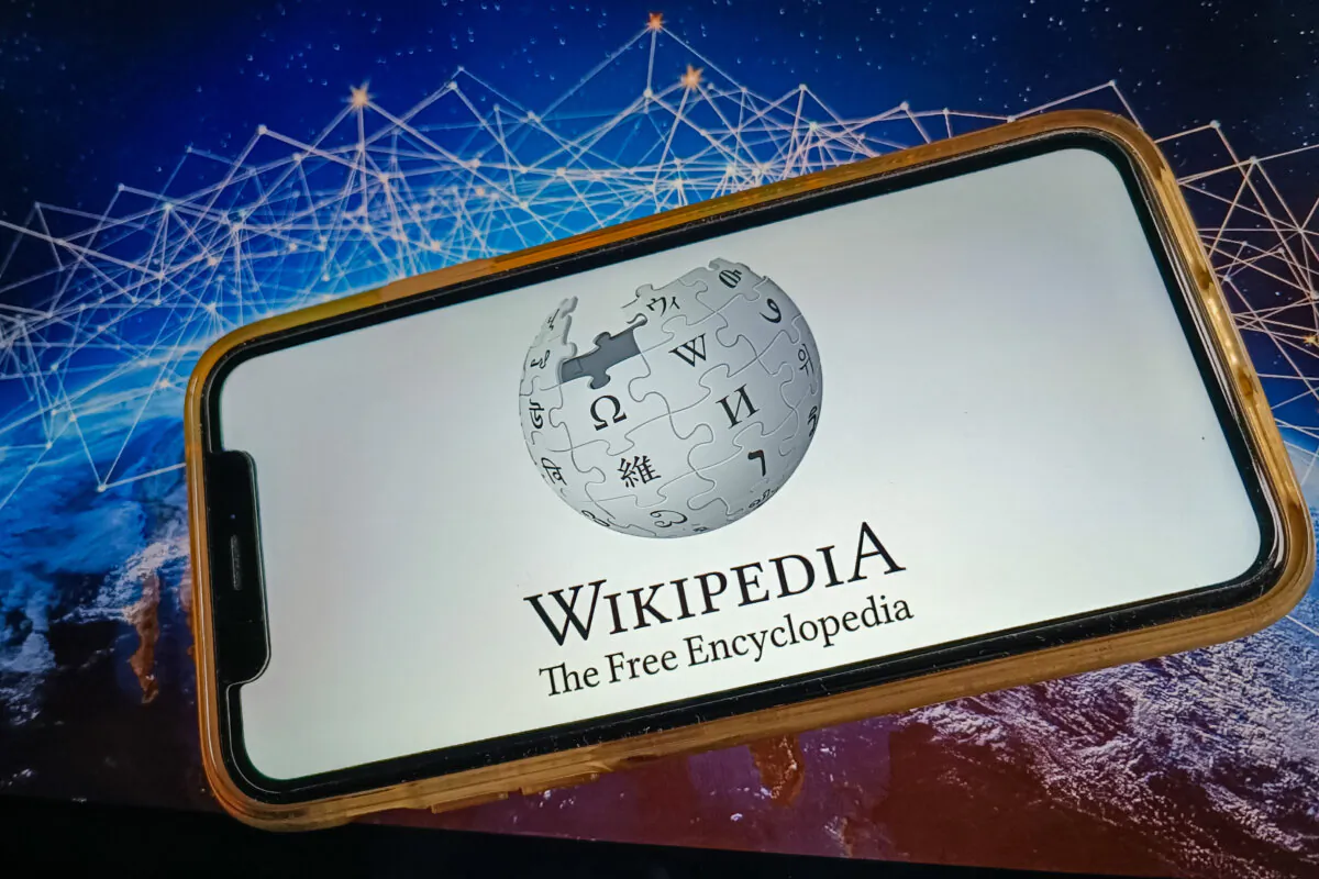 Illustration of Wikipedia, the free encyclopedia website application, in Paris on Jan. 24, 2025. (Riccardo Milani/Hans Lucas/AFP via Getty Images)