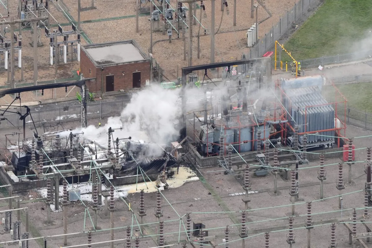 The North Hyde electrical substation which caught fire, leading to a power outage at Heathrow airport, in west London, on March 21, 2025. (Jonathan Brady/PA)