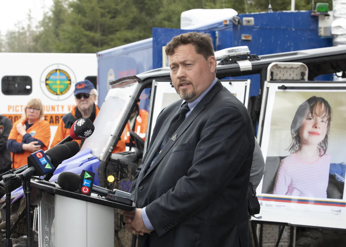 Nova Scotia RCMP Staff Sgt. Rob McCamon speaks to reporters about the six-day search for 6-year-old Lily Sullivan and 4-year-old Jack Sullivan, on May 7, 2025. (The Canadian Press/Ron Ward)