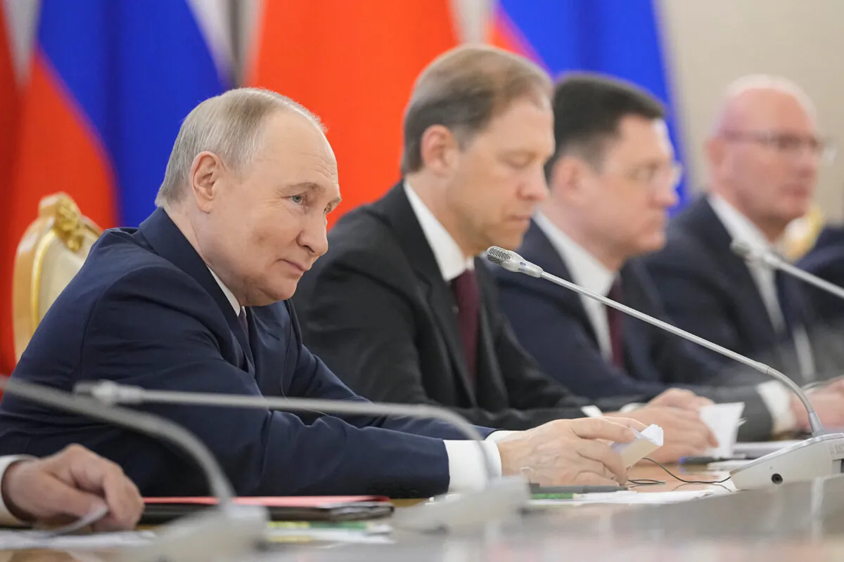 Russian President Vladimir Putin attends a meeting with his Chinese counterpart at the Kremlin in Moscow on May 8, 2025. (Pavel Bednyakov/POOL/AFP) via Getty Images)