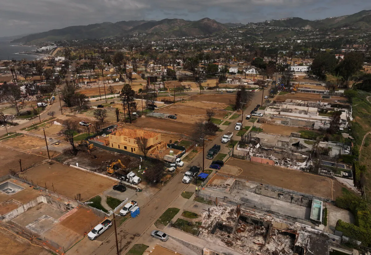 A neighborhood destroyed by the Palisades Fire in Los Angeles as seen on May 7, 2025. (Justin Sullivan/Getty Images)