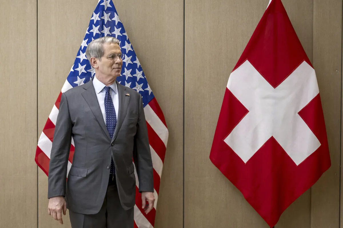 Treasury Secretary Scott Bessent during a U.S.–Swiss meeting in Geneva, Switzerland, on May 9, 2025. (Martial Trezzini/Keystone via AP)