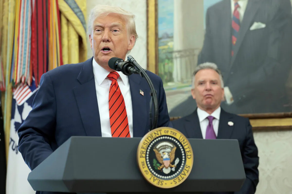 President Donald Trump speaks during a swearing-in ceremony for special envoy to the Middle East Steve Witkoff in the Oval Office at the White House in Washington on May 6, 2025. (Anna Moneymaker/Getty Images)