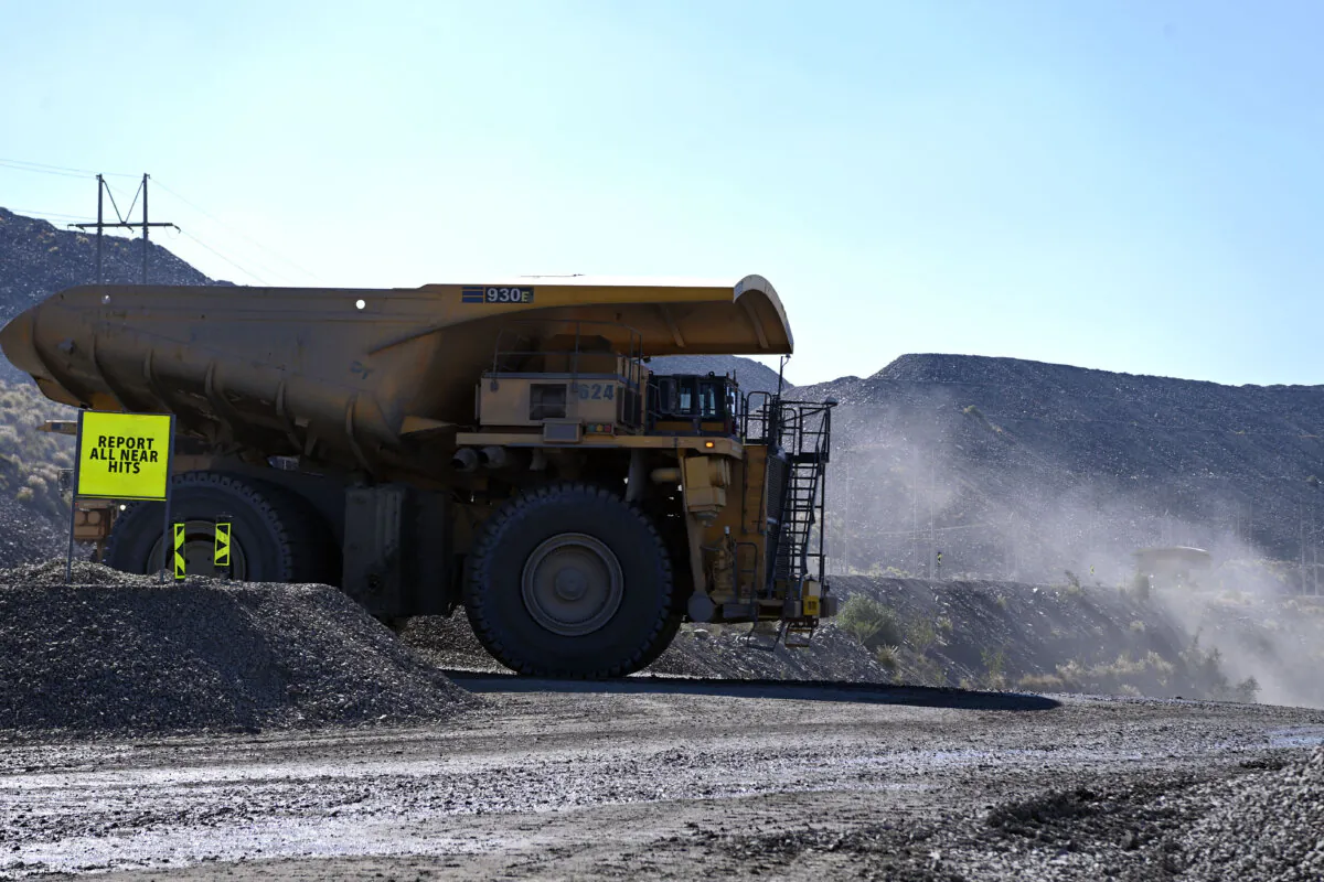 A truck carries ore of the open pit of the Jwaneng Diamond Mine in Jwaneng, Botswana, on May 11, 2023. (Monirul Bhuiyan/AFP via Getty Images)