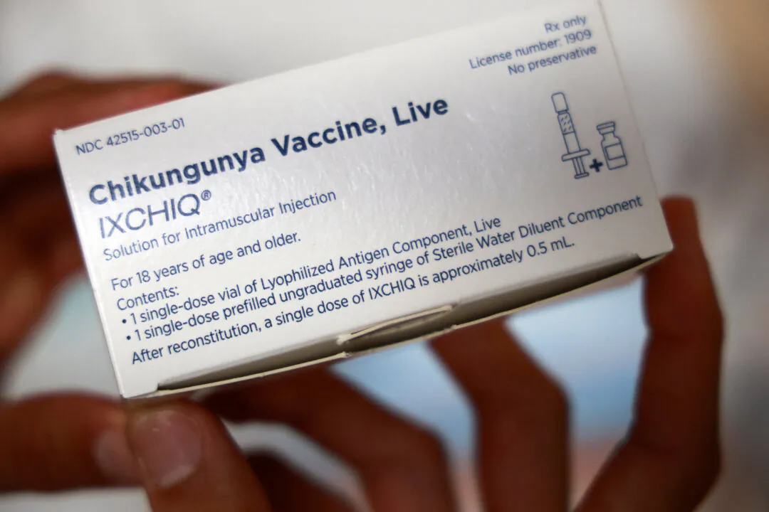 A box of Ixchiq chikungunya vaccine at a pharmacy in Le Reunion, in this file photograph. (Richard Bouhet/AFP via Getty Images)