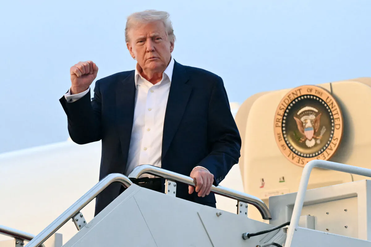 President Donald Trump disembarks from Air Force One upon arrival at Joint Base Andrews in Maryland, May 4, 2025. (Saul Loeb/AFP via Getty Images)