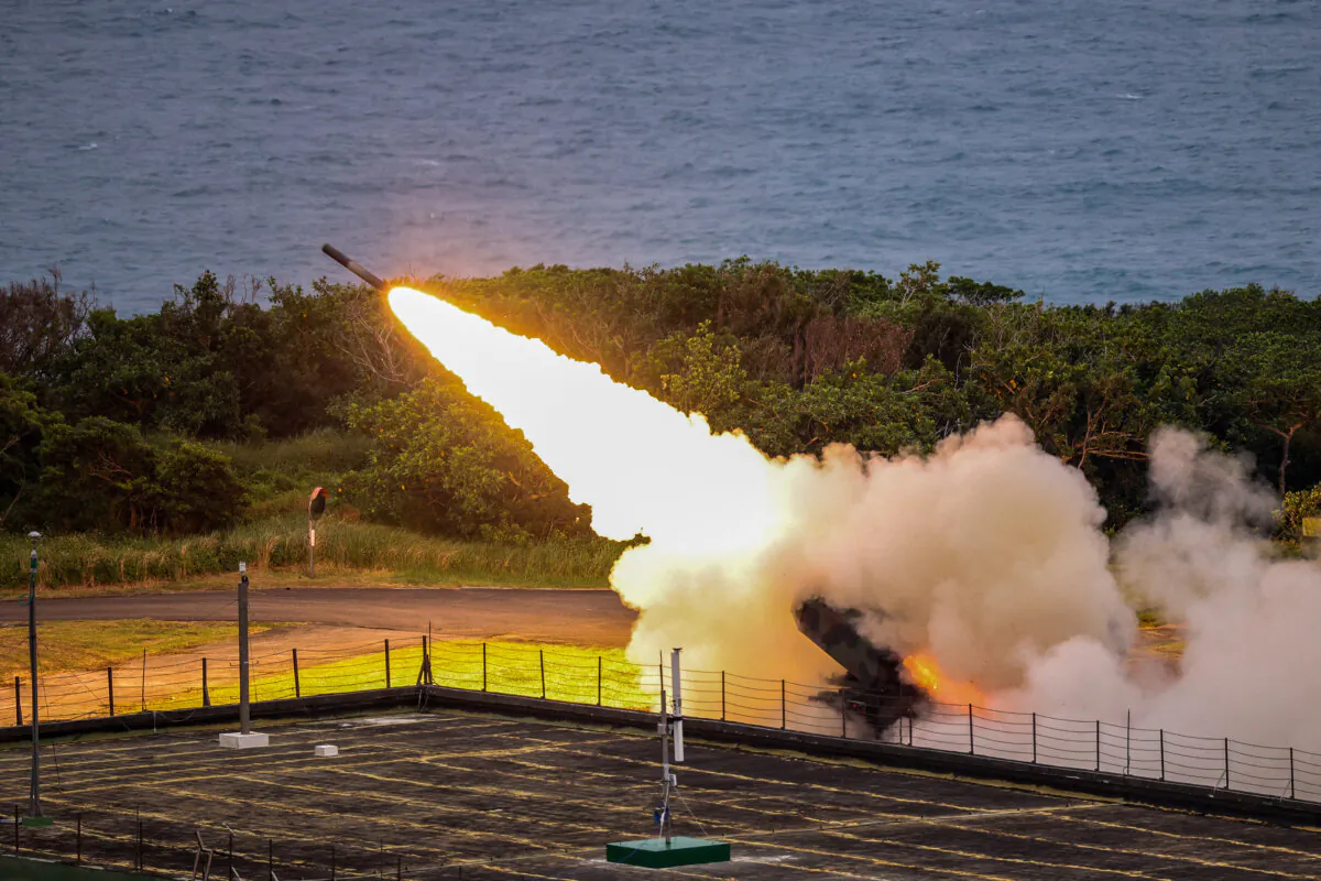 The Taiwanese military conducts its first High Mobility Artillery Rocket System (HIMARS) live-fire test launch at the Jiupeng base in Pingtung, Taiwan, on May 12, 2025. (I-Hwa Cheng/AFP via Getty Images)