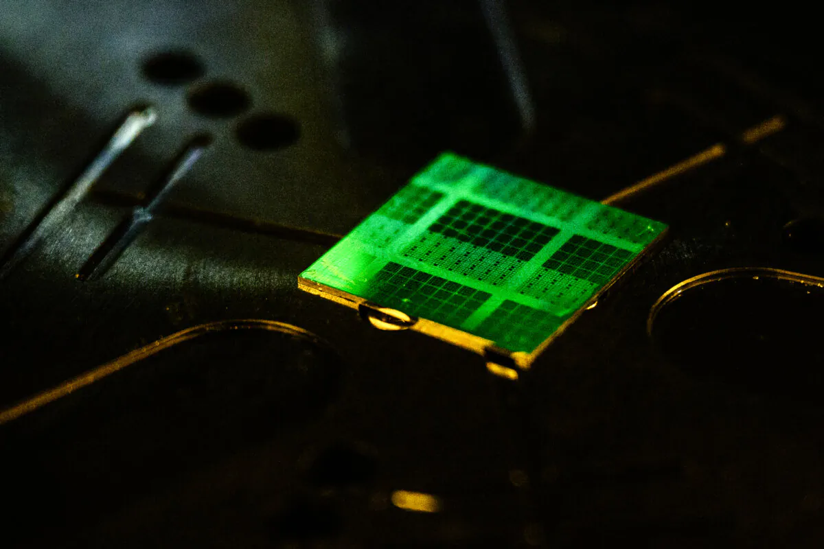A semiconductor chip diced from a wafer is seen at the Inter-university Semiconductor Research Center at Seoul National University in Seoul on April 30, 2025. South Korea has the world’s third-largest semiconductor manufacturing capacity, behind China and Taiwan. (Anthony Wallace/AFP via Getty Images)
