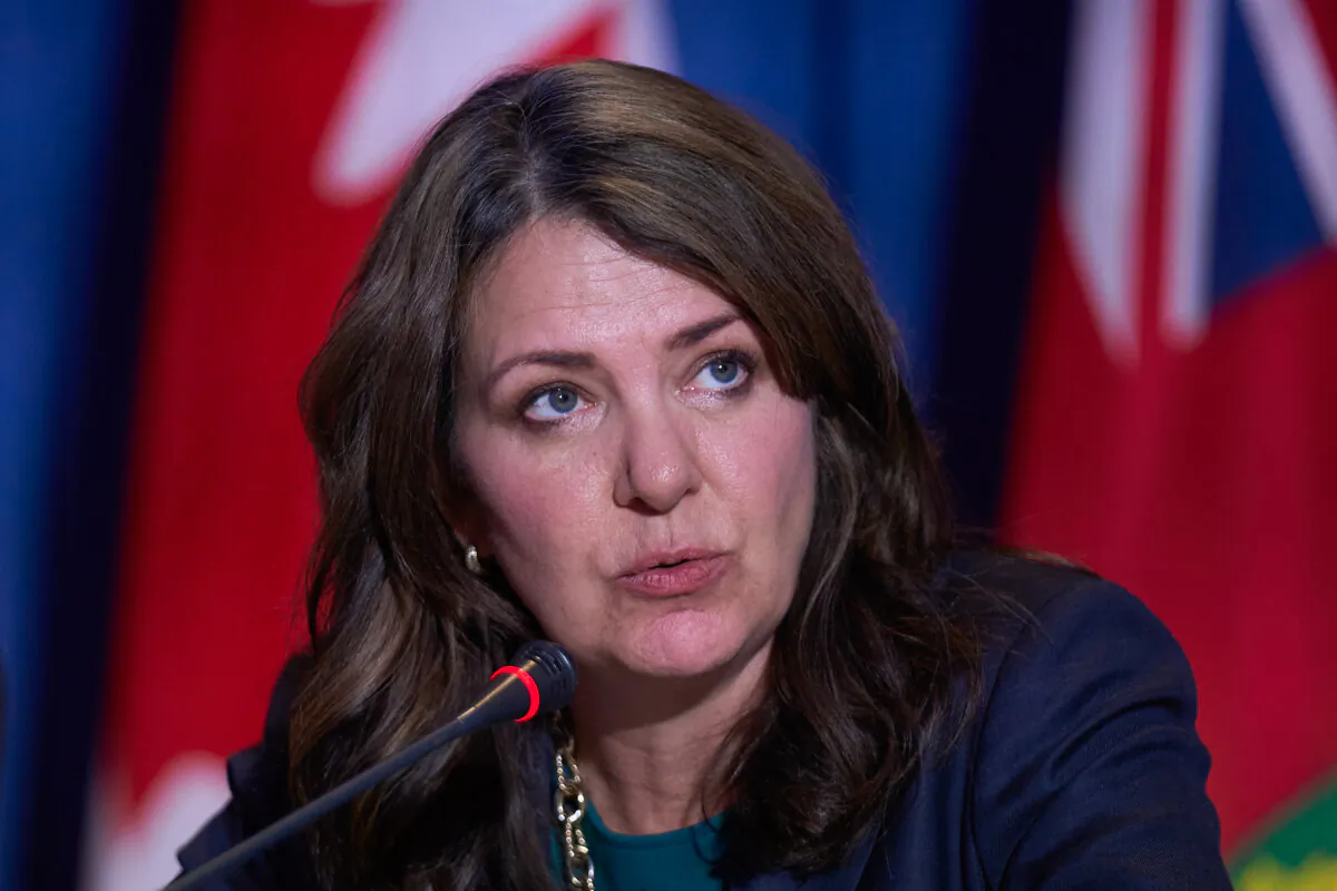 Alberta Premier Danielle Smith speaks at a press conference during a meeting of premiers in Toronto on Dec. 16, 2024. (Geoff Robins/AFP via Getty Images)