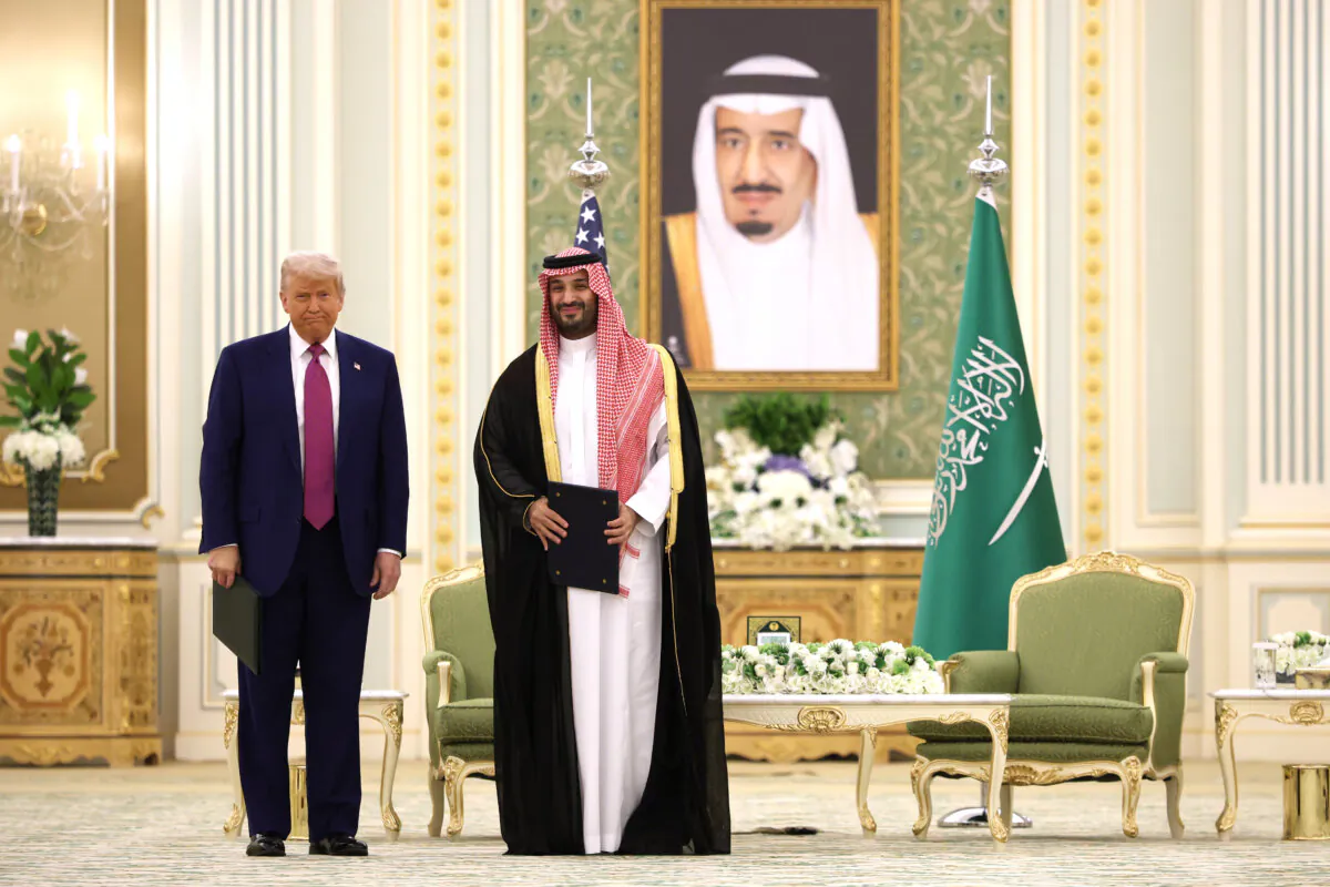 U.S. President Donald J. Trump (L) and Saudi Crown Prince Mohammed bin Salman at a signing ceremony at the Saudi Royal Court in Riyadh, Saudi Arabia, on May 13, 2025. (Win McNamee/Getty Images)