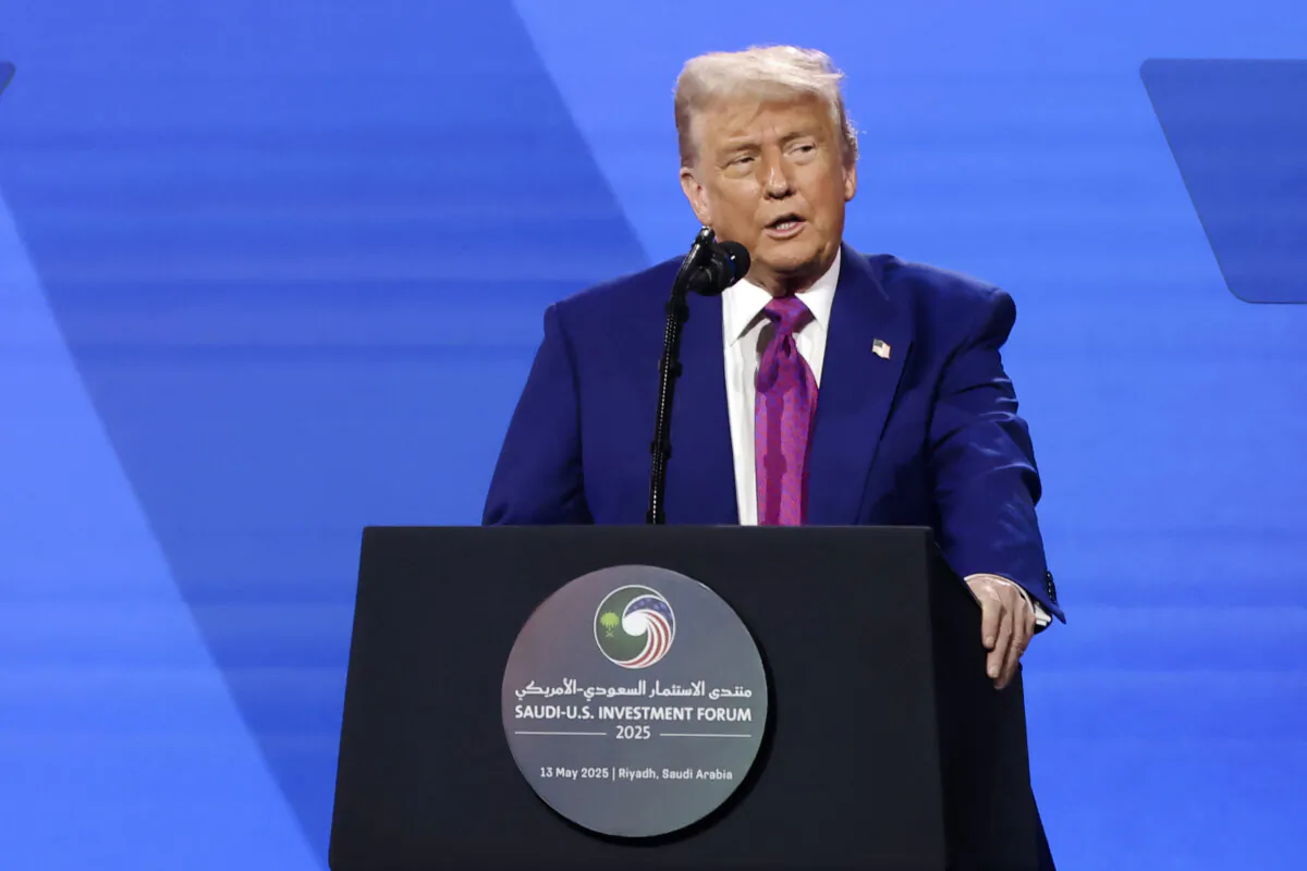 U.S. President Donald Trump speaks during the Saudi–U.S. investment forum at the King Abdul Aziz International Conference Center in Riyadh, Saudi Arabia, on May 13, 2025. (Fayez Nureldine/AFP via Getty Images)