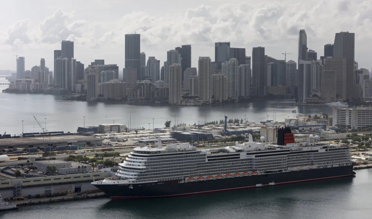 A view of Cunard’s Queen Anne while it is docked at PortMiami on Jan. 21, 2025, in Miami. (Matias J. Ocner/Miami Herald/TNS)