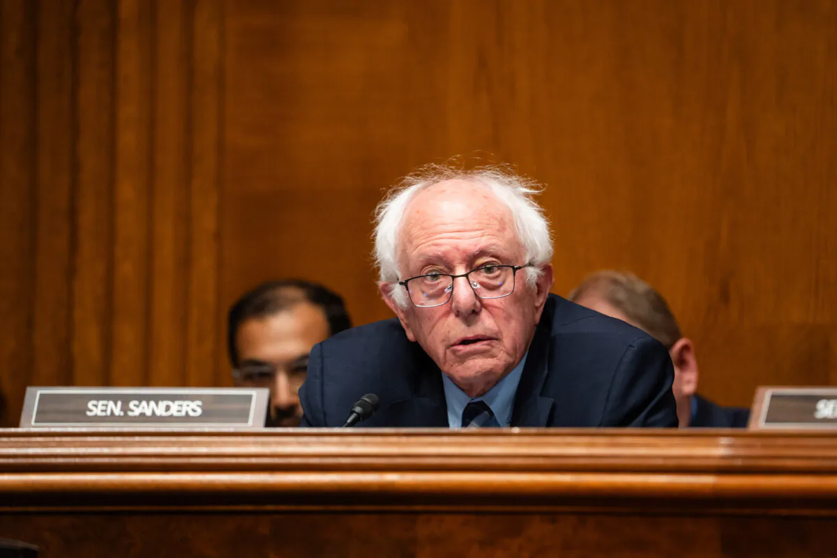 Sen. Bernie Sanders (I-Vt.) speaks during a hearing on Capitol Hill in Washington on May 14, 2025. (Madalina Vasiliu/The Epoch Times)