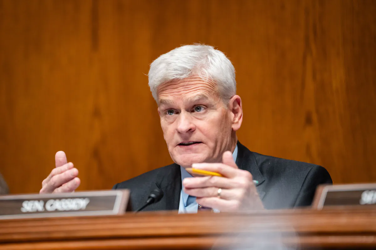 Senate Health, Education, Labor, and Pensions Committee Chairman Sen. Bill Cassidy (R-La.) speak during a hearing on Capitol Hill in Washington on May 14, 2025. (Madalina Vasiliu/The Epoch Times)