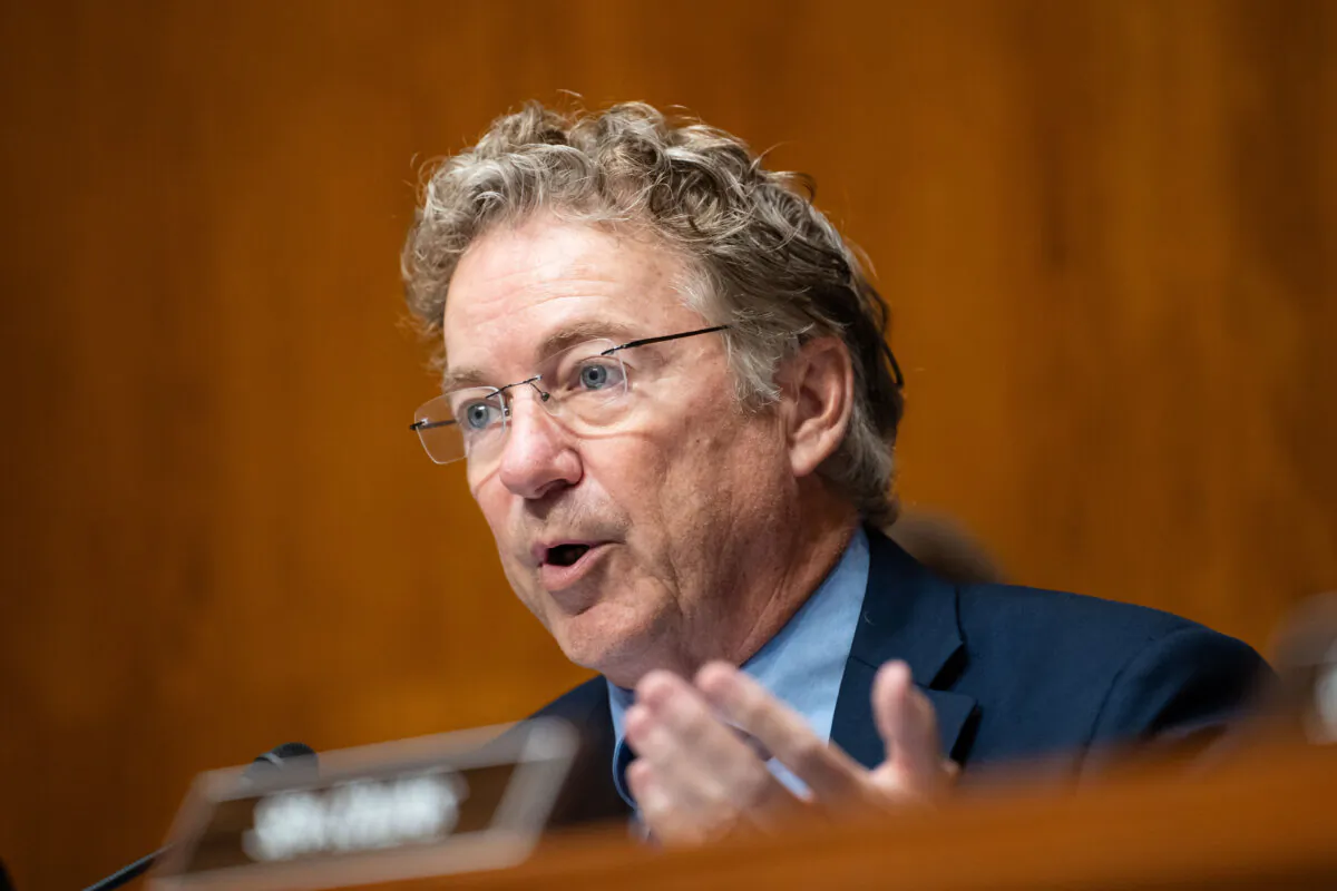 Sen. Rand Paul (R-Ky.) speaks during a hearing on Capitol Hill in Washington on May 14, 2025. (Madalina Vasiliu/The Epoch Times)
