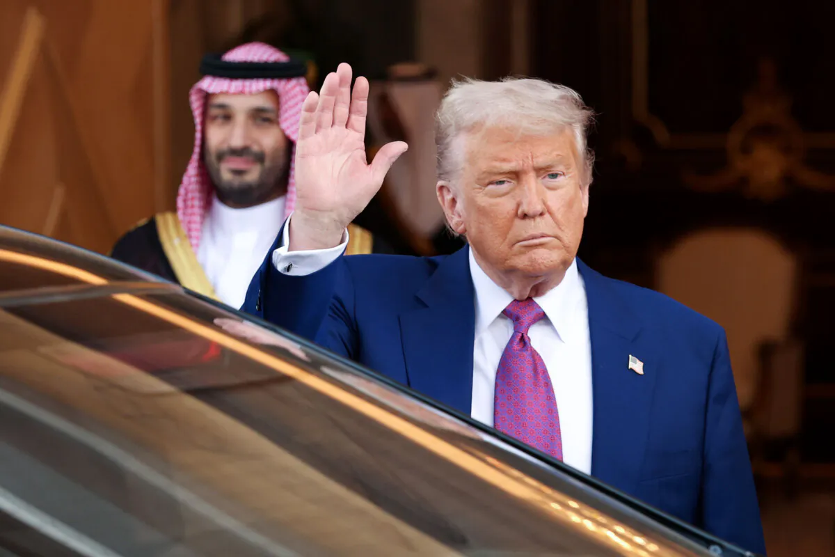 President Donald Trump leaves the Saudi Royal Court with Saudi Crown Prince Mohammed bin Salman in Riyadh, Saudi Arabia, on May 13, 2025. (Win McNamee/Getty Images)