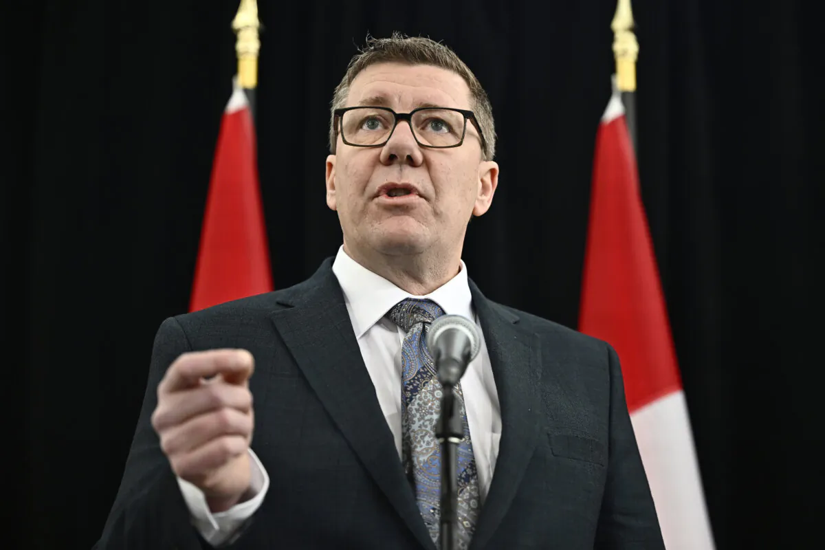 Saskatchewan Premier Scott Moe speaks as he arrives for a first ministers meeting in Ottawa on Jan. 15, 2025. (The Canadian Press/Justin Tang)