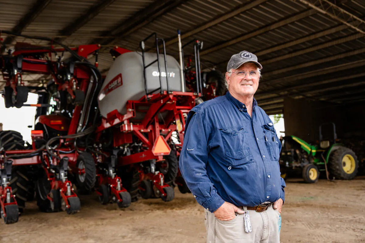 Joe Mencer, owner of Mencer Farms in Lake Village, Ark., on April 29, 2025. (Samira Bouaou/The Epoch Times)