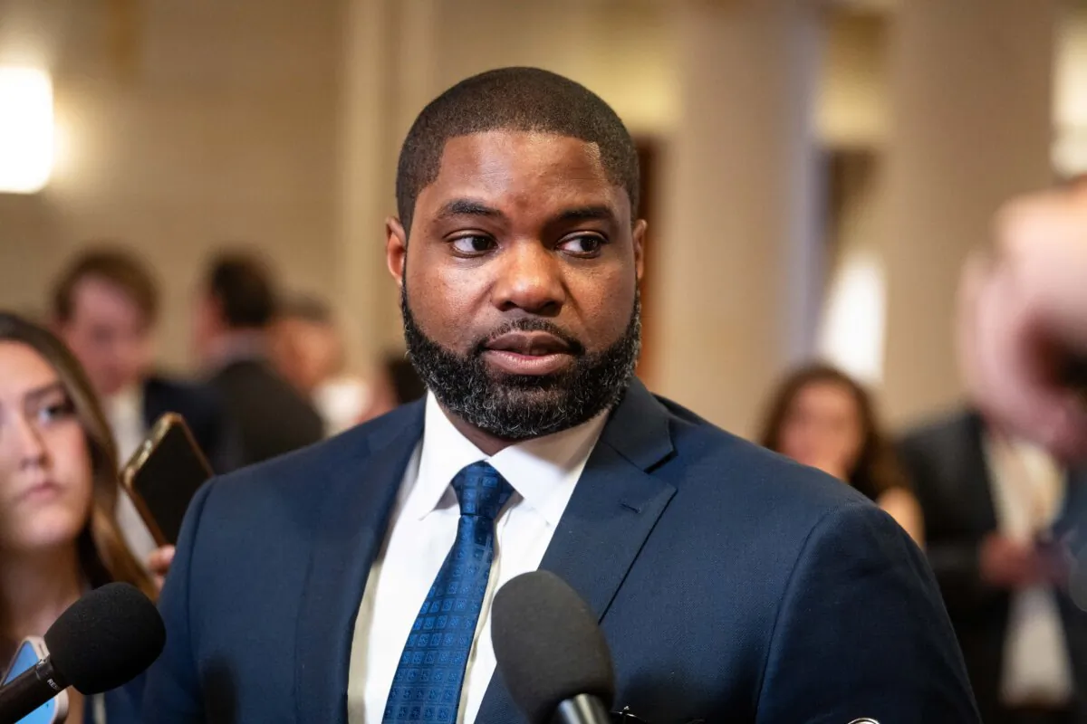 Rep. Byron Donalds (R-Fla.) speaks to reporters about GOP meeting on reconciliation bill on Capitol Hill in Washington on May 15, 2025. (Madalina Vasiliu/The Epoch Times)