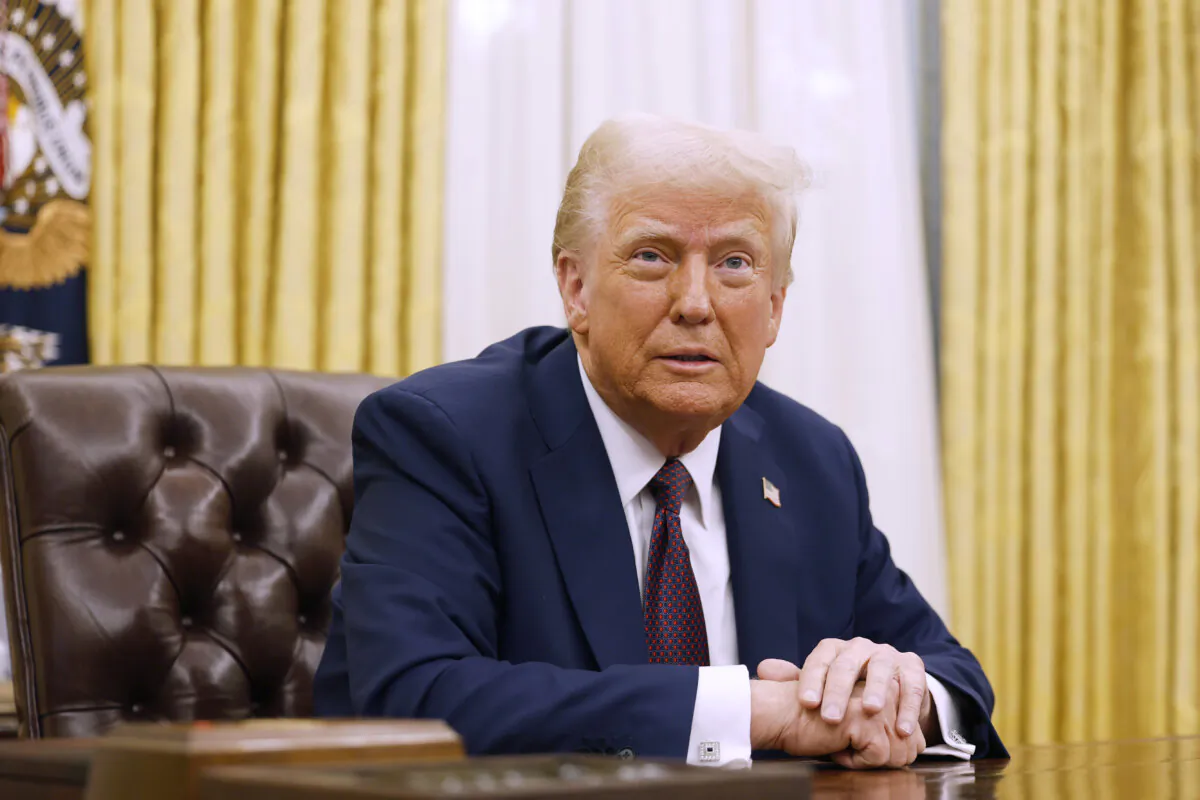 President Donald Trump speaks to reporters after signing a series of executive orders in the Oval Office on Jan. 23, 2025. (Anna Moneymaker/Getty Images)