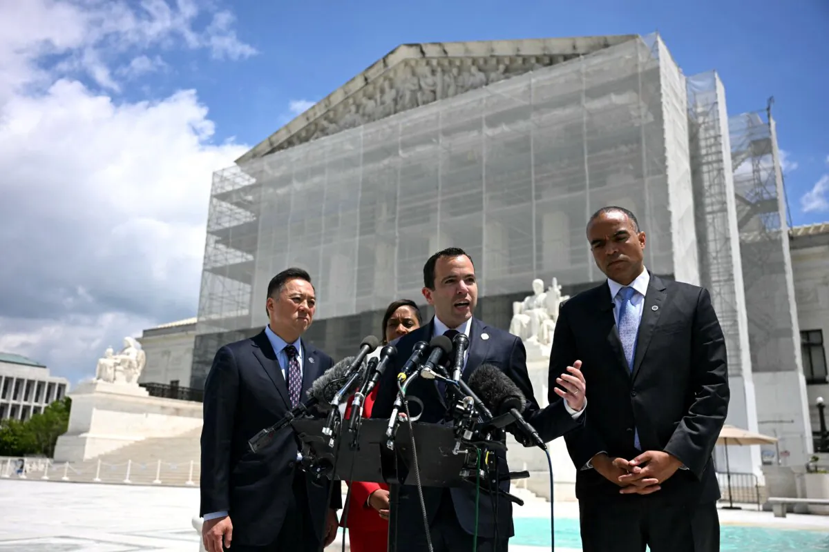 New Jersey Attorney General Matt Platkin speaks to the press outside the Supreme Court about President Donald Trump's move to restrict birthright citizenship, in Washington, on May 15, 2025. (Jim Watson/AFP via Getty Images)