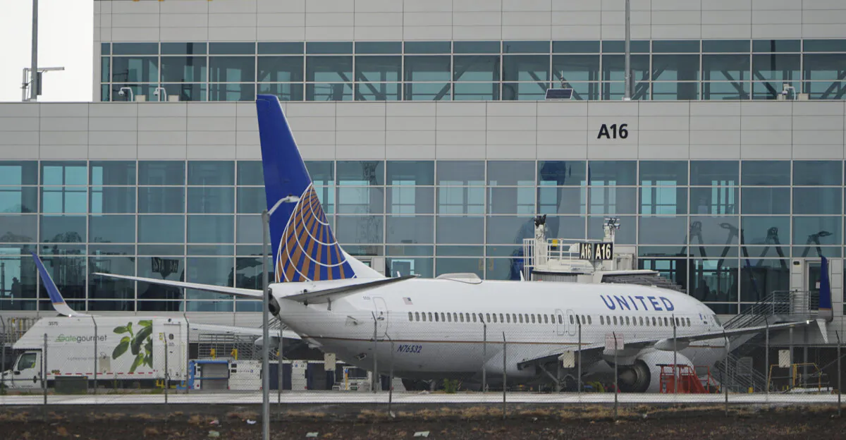 A United Airlines jetliner prepares to push off from a gate at Denver International Airport on May 7, 2025. (David Zalubowski/AP Photo)