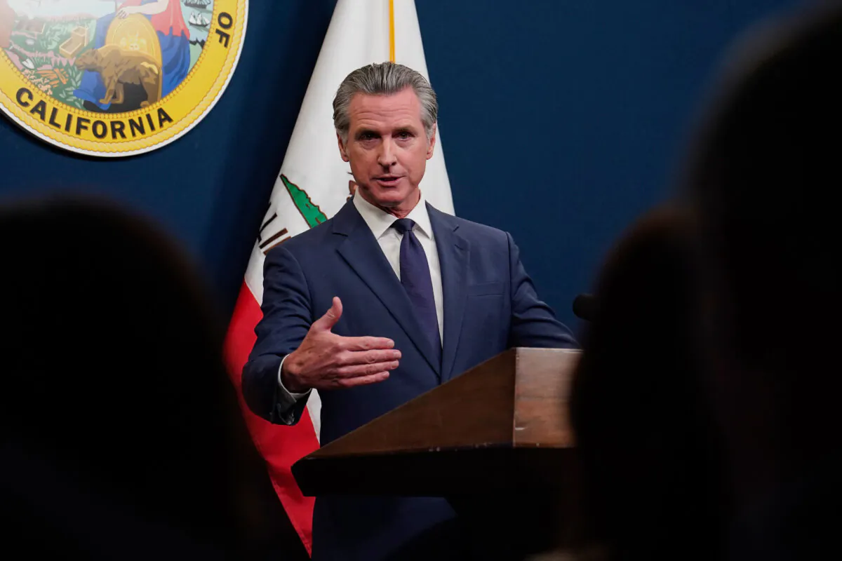 California Gov. Gavin Newsom presents his revised 2025-2026 state budget during a news conference in Sacramento, Calif., on May 14, 2025. (Rich Pedroncelli/AP Photo)
