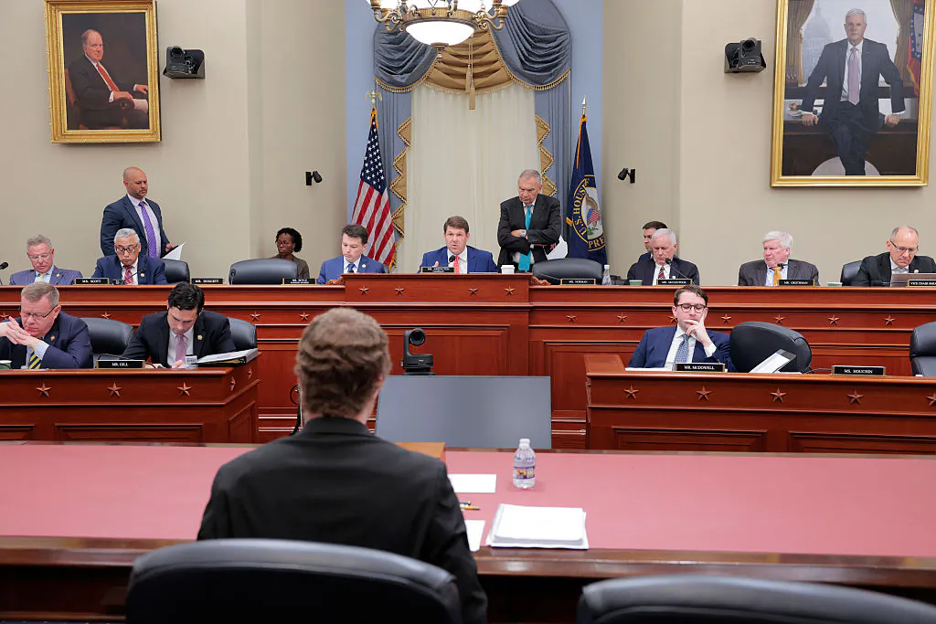 Members listen during a mark up meeting with the House Budget Committee on Capitol Hill in Washington on May 16, 2025. Members of the Budget Committee met to consider House Republicans’ reconciliation bill, which includes U.S. President Donald Trump's proposed tax and spending cuts. (Anna Moneymaker/Getty Images)