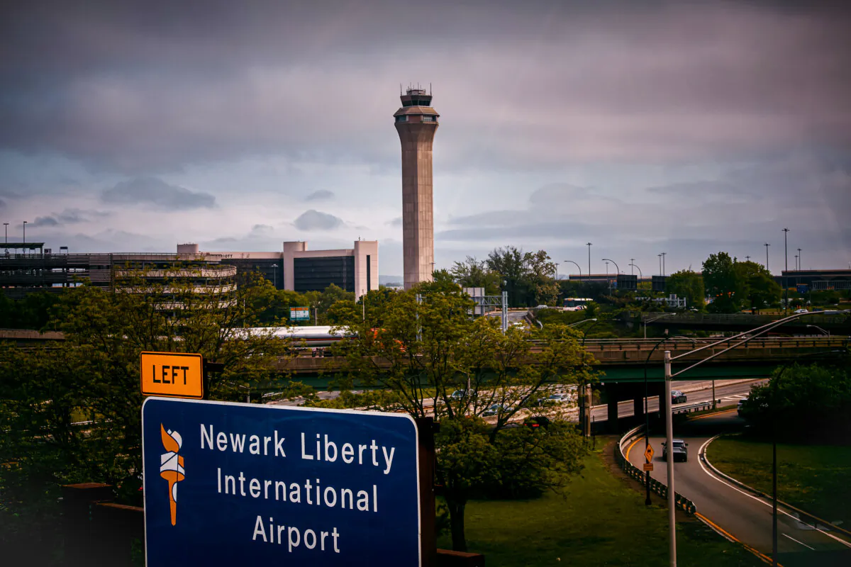 An airport control tower at Newark Liberty International Airport (EWR) in Newark, N.J., on May 6, 2025. Passengers traveling to, from, or through EWR have experienced several days of delays and cancellations caused by air traffic control staffing shortages and equipment malfunctions. (Andres Kudacki/Getty Images)