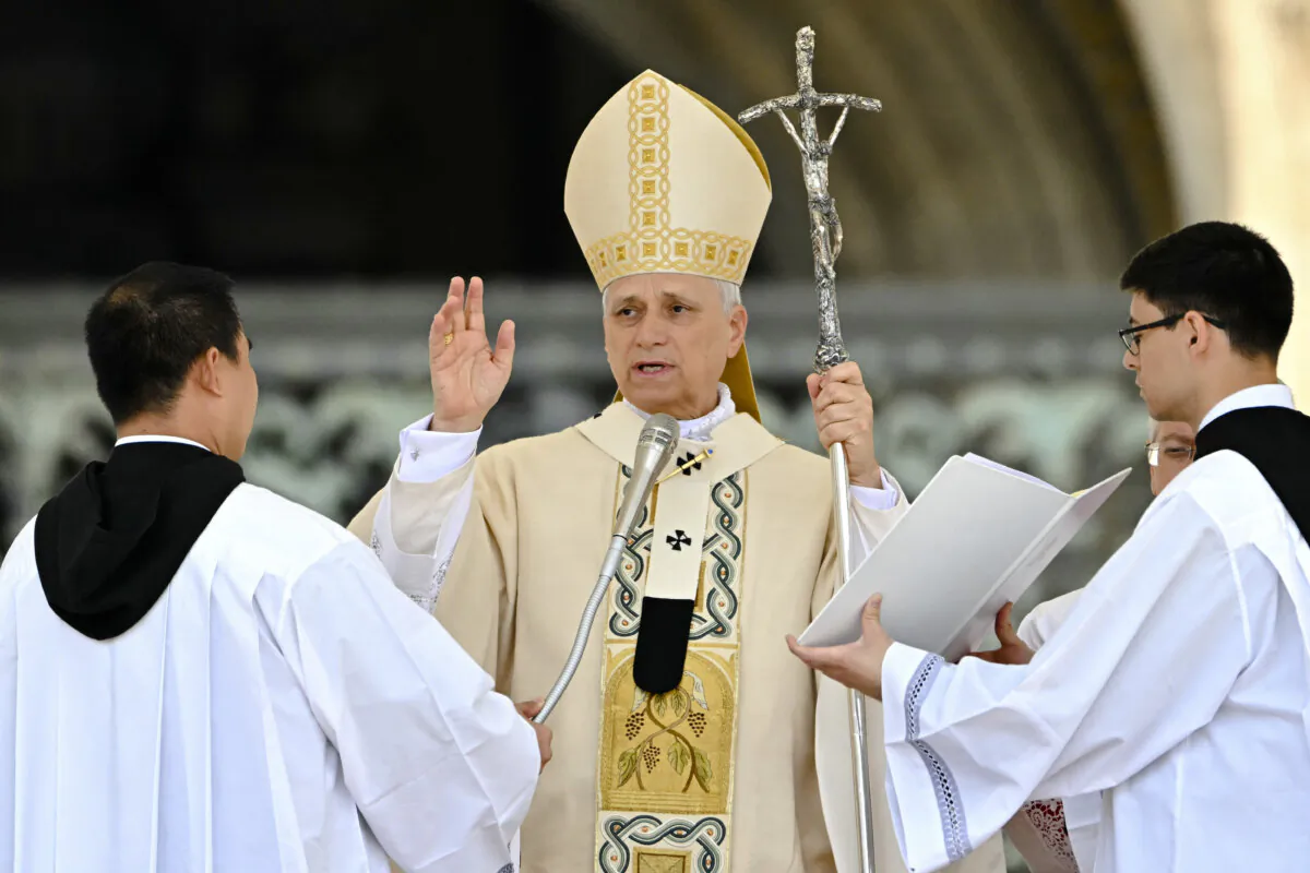 Pope Leo XIV delivers the Regina Caeli prayer after a Holy Mass for the beginning of his pontificate, in St Peter's Square, Vatican City, on May 18, 2025. (Alberto Pizzoli/AFP via Getty Images)