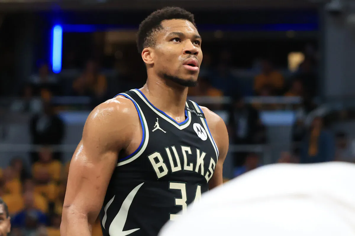 Giannis Antetokounmpo #34 of the Milwaukee Bucks during the second quarter against the Indiana Pacers of Game 5 of the 2025 NBA Playoffs in Indianapolis, Ind., on April 29, 2025. (Justin Casterline/Getty Images)