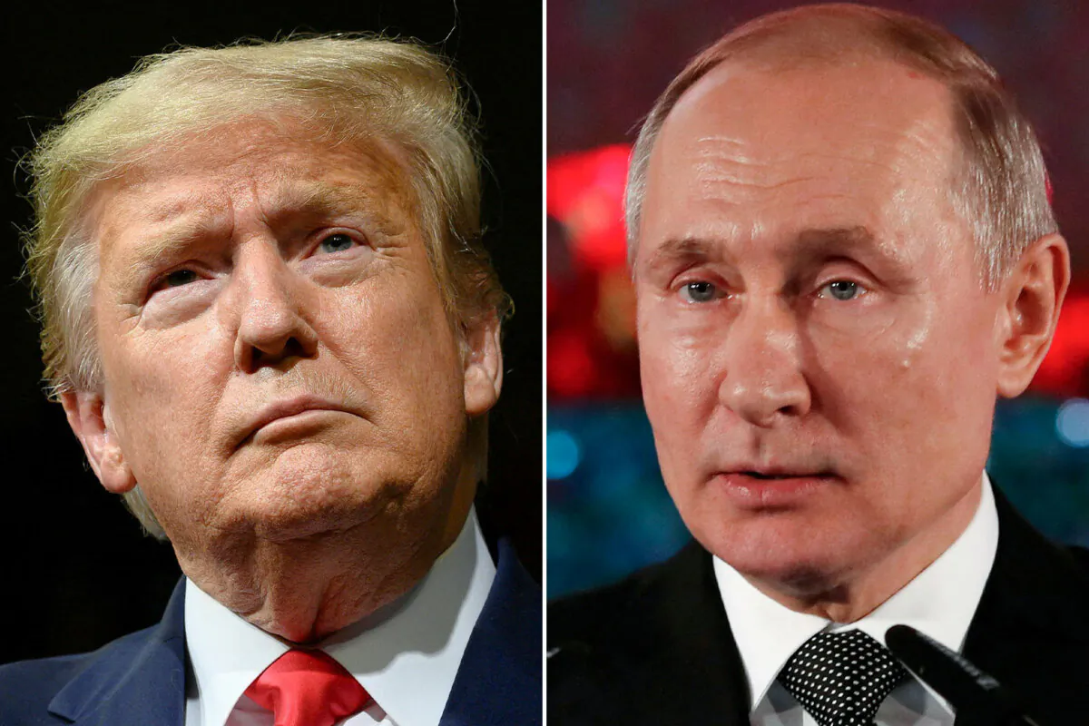 (Left) U.S. President Donald Trump in Phoenix on Feb.19, 2020; (Right) Russian President Vladimir Putin in Jerusalem on Jan. 23, 2020. (Jim Watson, Emmanuel Dunand/AFP via Getty Images)