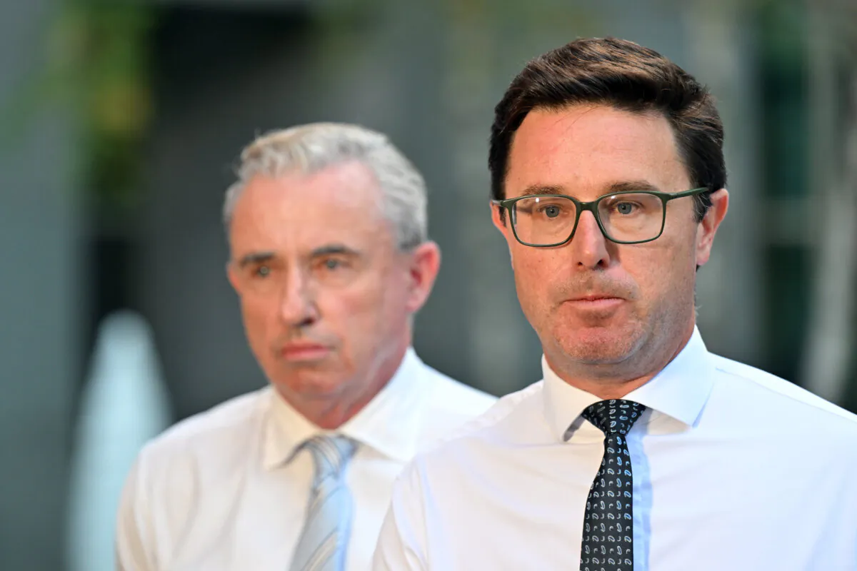 Nationals Deputy Leader Kevin Hogan (L) and Leader David Littleproud (R) at Parliament House in Canberra, Australia on May 12, 2025. (AAP Image/Mick Tsikas)