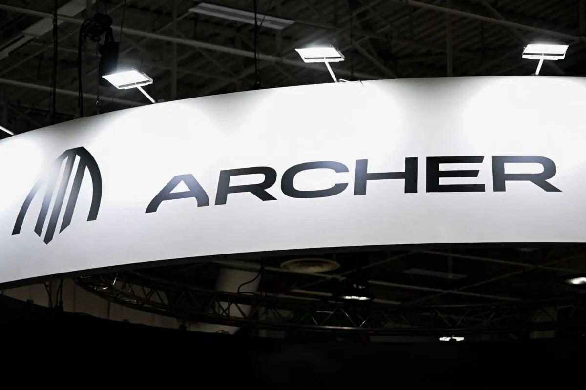 The logo of Archer during the International Paris Air Show at the Paris Le Bourget Airport, on June 19, 2023. (Emmanuel Dunand/AFP via Getty Images)
