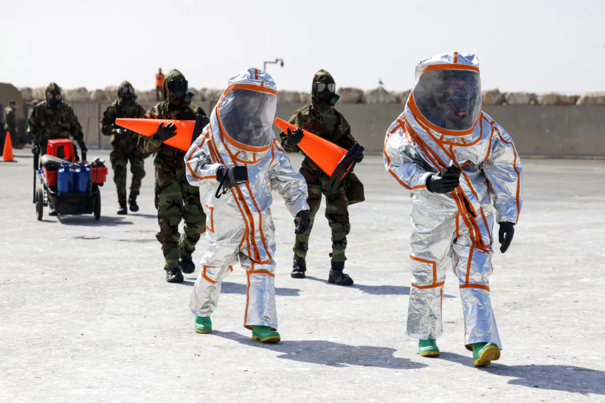 Participants conduct a neutralization of improvised explosive devices (IEDs) during the counter-weapons of mass destruction (C-WMD) exercise within the joint multinational African Lion 2025 (AL25) war games in Agadir on Morocco's Atlantic coast on May 20, 2025. (Abdel Majid Bziouat/AFP via Getty Images)