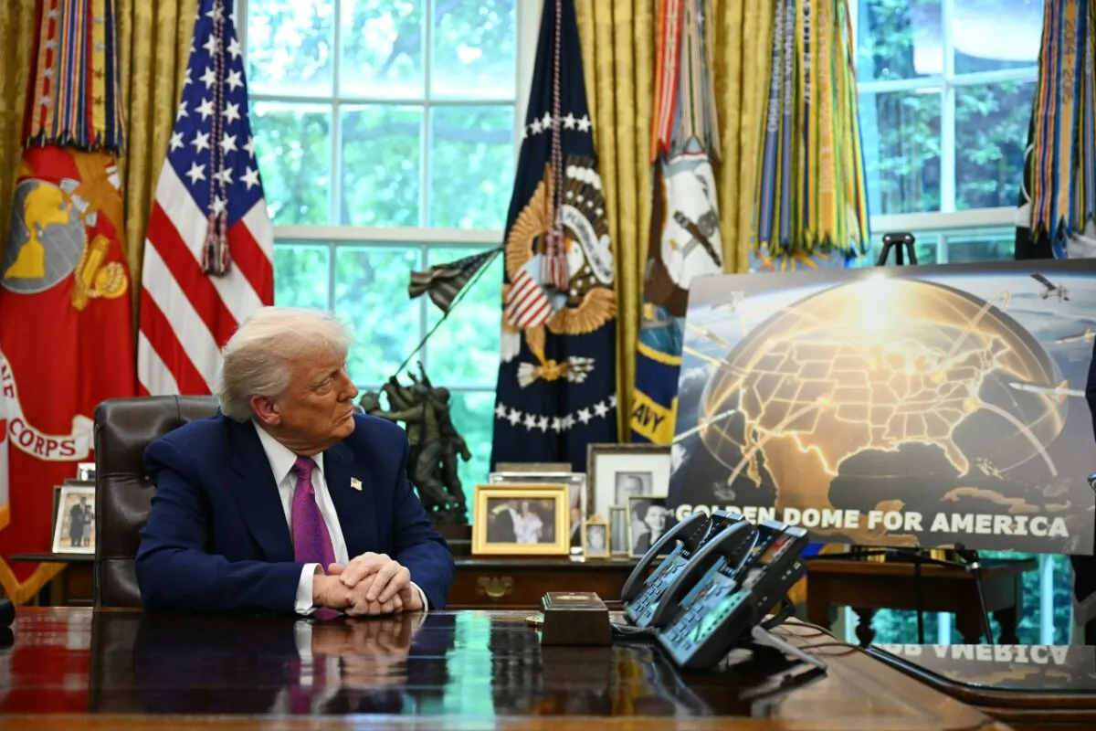 U.S. President Donald Trump listens during an announcement about the Golden Dome missile defense shield, in the Oval Office of the White House on May 20, 2025. (Jim Watson/AFP via Getty Images)