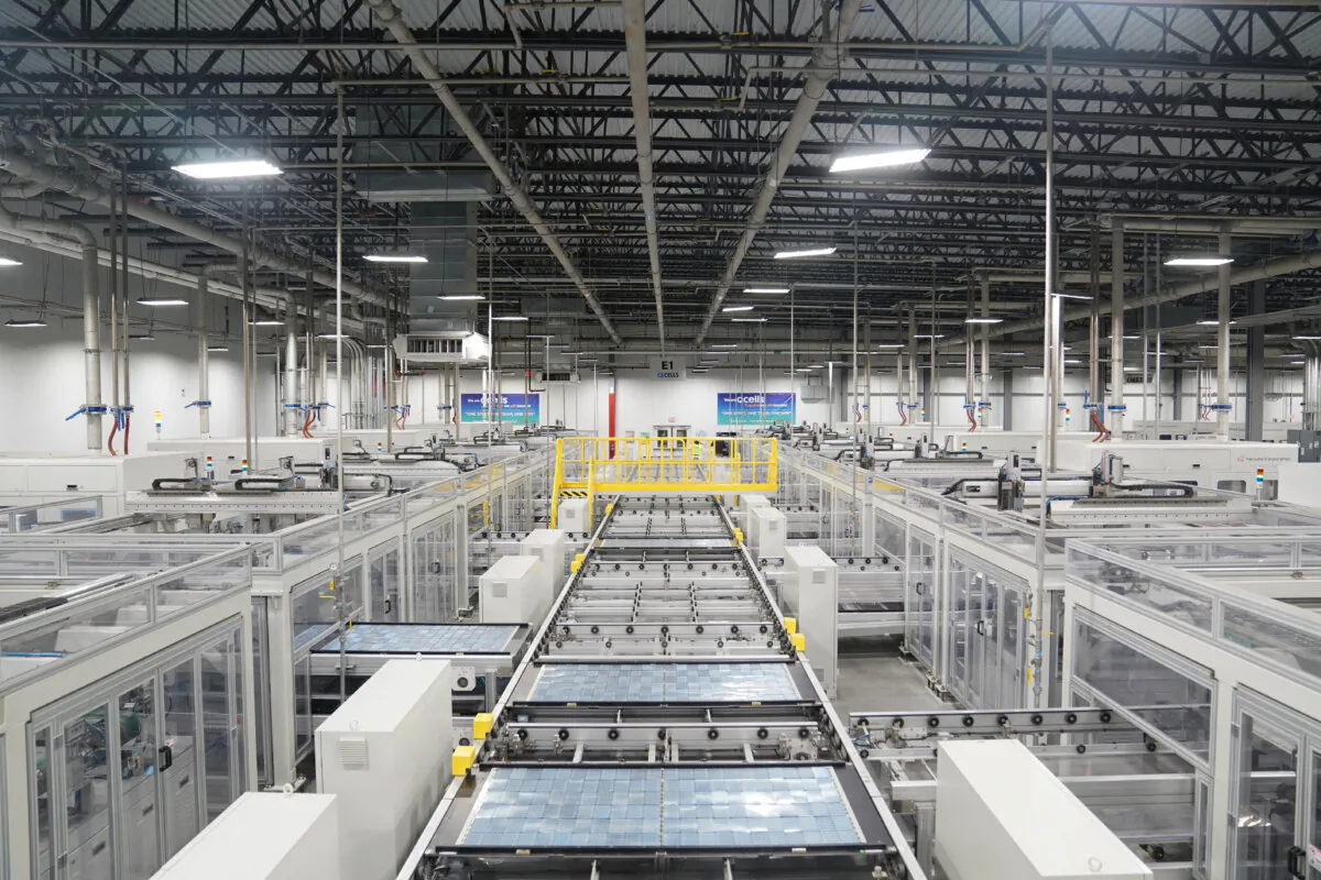 Solar panels are built at the QCells solar energy manufacturing factory in Dalton, Ga., on March 2, 2023. (Megan Varner/ REUTERS)