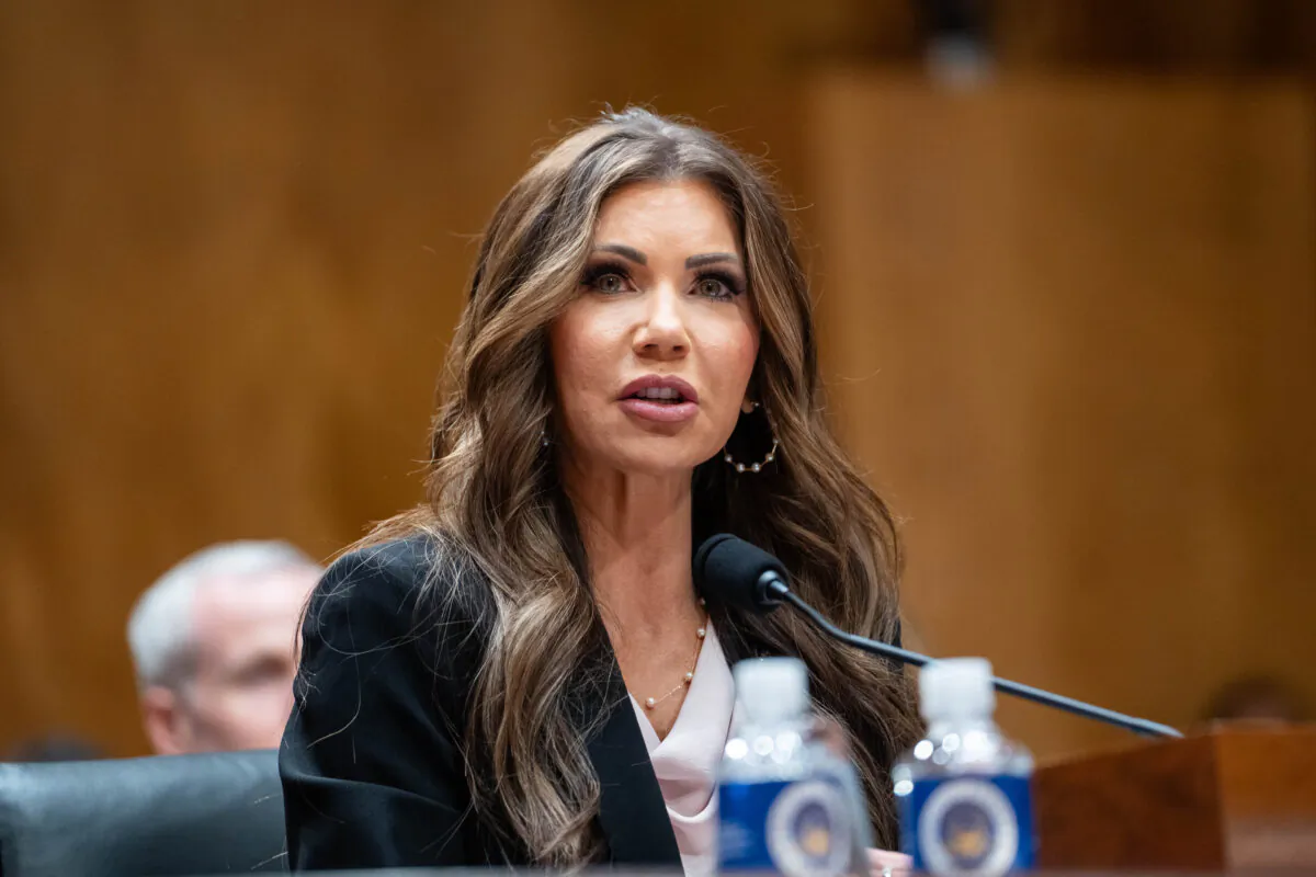 Homeland Security Secretary Kristi Noem testifies before the Senate Committee on Homeland Security and Governmental Affairs on Capitol Hill in Washington on May 20, 2025. (Madalina Vasiliu/The Epoch Times)