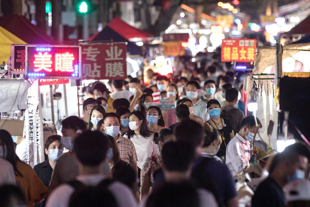 Residents visit a night market in Baocheng Road in Wuhan, Hubei Province, China, on June 3, 2020. (Getty Images)