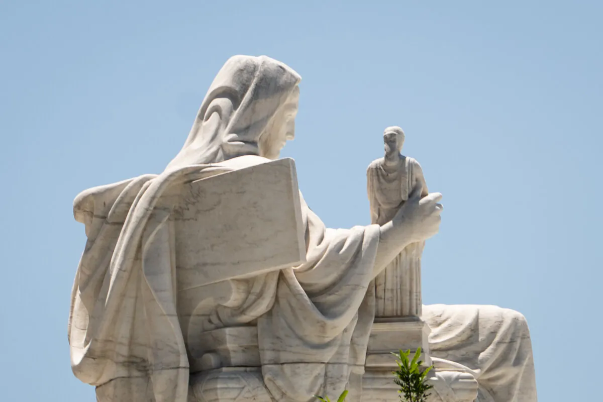 The Contemplation of Justice statue at the Supreme Court in Washington on May 19, 2025. (Madalina Vasiliu/The Epoch Times)