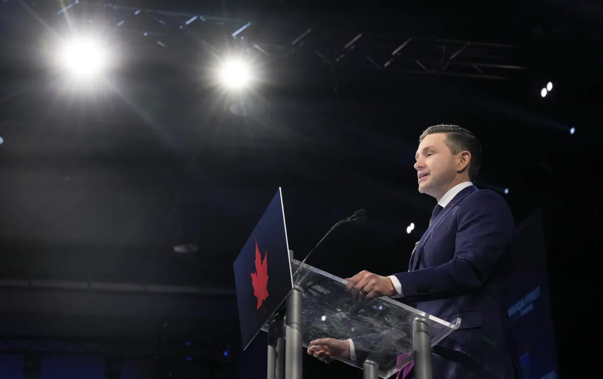 Conservative Leader Pierre Poilievre speaks to supporters on election night in Ottawa, on April 28, 2025. (The Canadian Press/Chris Young)