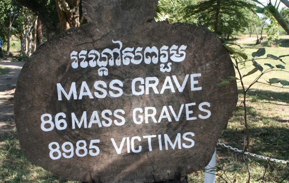 Mass grave sign at the killing fields near Choeung Ek, Cambodia, in a file photo. (Keith Brooks/Shutterstock)