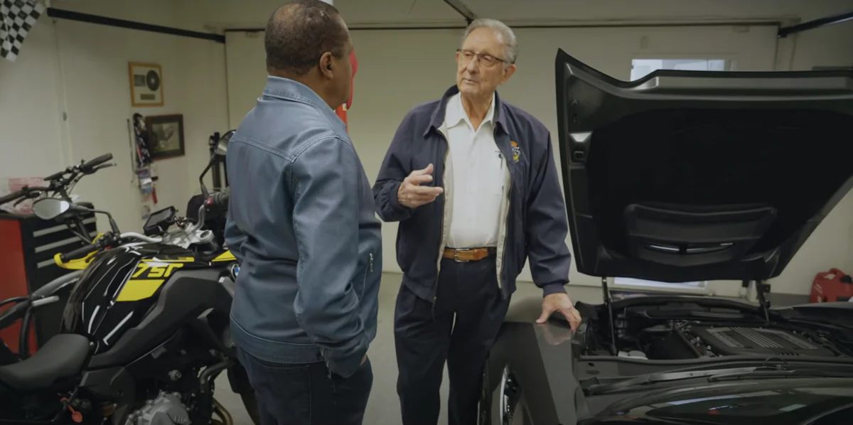Larry Elder discusses EVs with Leon Kaplan, host of a long-running radio show about cars and mechanics, in "Electric Vehicles: The Good, the Bad, and the Ugly." (Impactful Pictures)
