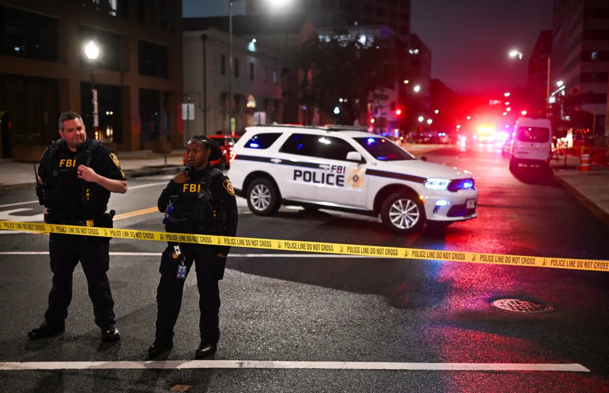FBI agents cordon off the scene outside the Capital Jewish Museum following a shooting that left two people dead, in Washington, in the early hours of May 22, 2025. (Alex Wroblewski/AFP via Getty Images)