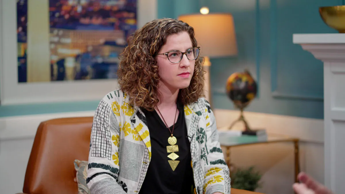 Canadian euthanasia prevention advocate Amanda Achtman during a recent interview with Jan Jekielek, host of The Epoch Times’ program “American Thought Leaders.” (The Epoch Times)